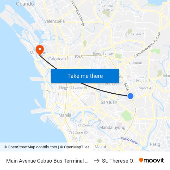 Main Avenue Cubao Bus Terminal Northbound, Edsa, Epifanio De Los Santos Av, Quezon City, Manila to St. Therese Of The Child Jesus Academy map