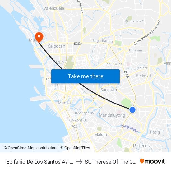 Epifanio De Los Santos Av, Mandaluyong City, Manila to St. Therese Of The Child Jesus Academy map