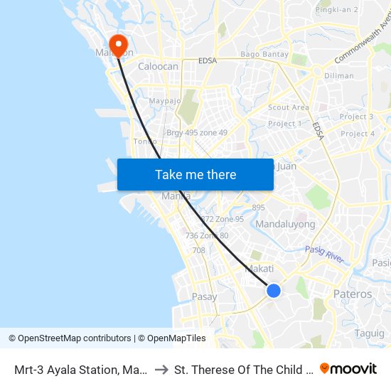 Mrt-3 Ayala Station, Makati City, Manila to St. Therese Of The Child Jesus Academy map