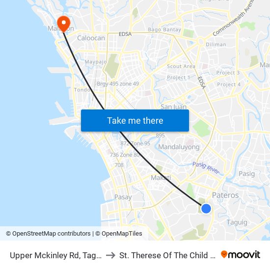 Upper Mckinley Rd, Taguig City, Manila to St. Therese Of The Child Jesus Academy map