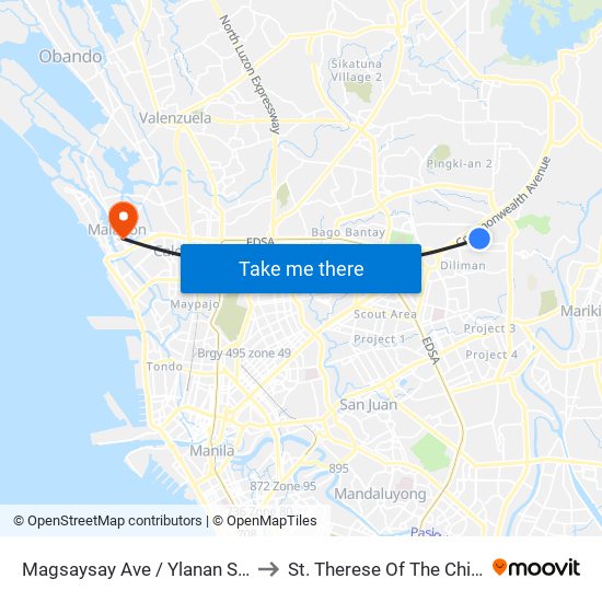 Magsaysay Ave / Ylanan St, Quezon City, Manila to St. Therese Of The Child Jesus Academy map