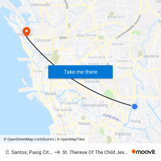 C. Santos, Pasig City, Manila to St. Therese Of The Child Jesus Academy map