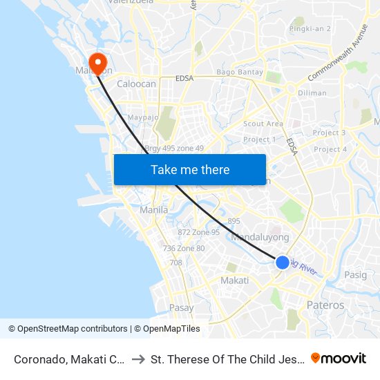 Coronado, Makati City, Manila to St. Therese Of The Child Jesus Academy map