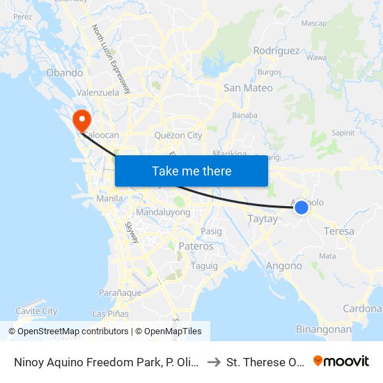 Ninoy Aquino Freedom Park, P. Oliveros St / L. Sumulong Memorial Circle, Antipolo City, Manila to St. Therese Of The Child Jesus Academy map