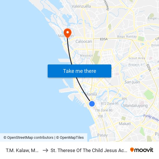 T.M. Kalaw, Manila to St. Therese Of The Child Jesus Academy map