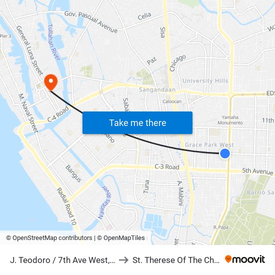 J. Teodoro / 7th Ave West, Caloocan City, Manila to St. Therese Of The Child Jesus Academy map