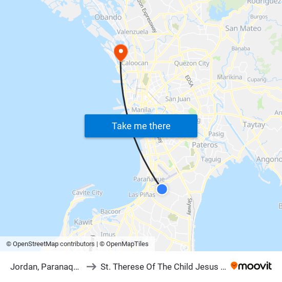 Jordan, Paranaque City to St. Therese Of The Child Jesus Academy map