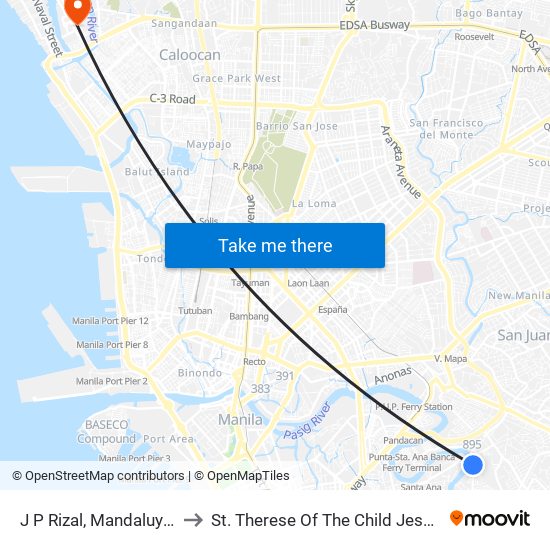 J P Rizal, Mandaluyong City to St. Therese Of The Child Jesus Academy map