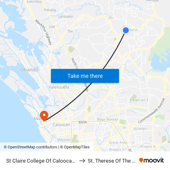 St Claire College Of Caloocan, Zabarte Road, Caloocan City to St. Therese Of The Child Jesus Academy map