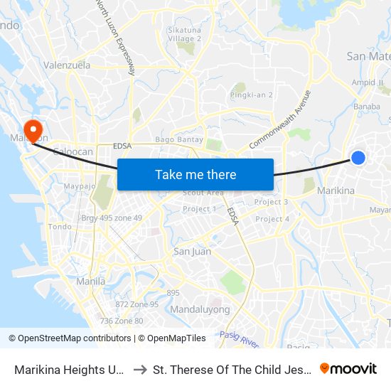 Marikina Heights Uv Express to St. Therese Of The Child Jesus Academy map