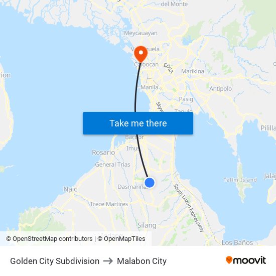 Golden City Subdivision to Malabon City map