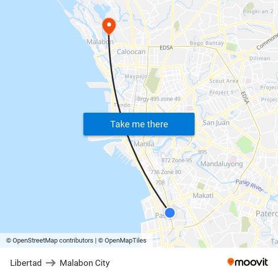 Libertad to Malabon City map