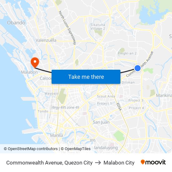 Commonwealth Avenue, Quezon City to Malabon City map