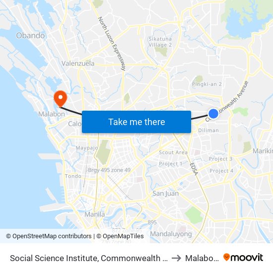 Social Science Institute, Commonwealth Avenue, Quezon City to Malabon City map