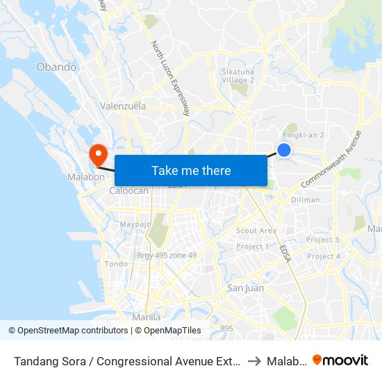 Tandang Sora / Congressional Avenue Extension Intersection, Quezon City to Malabon City map