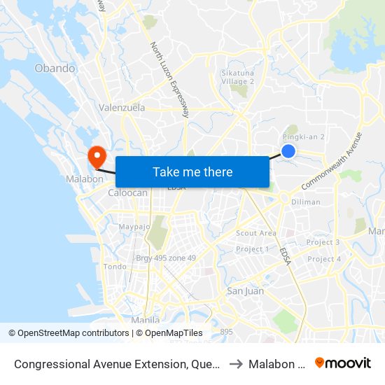 Congressional Avenue Extension, Quezon City to Malabon City map