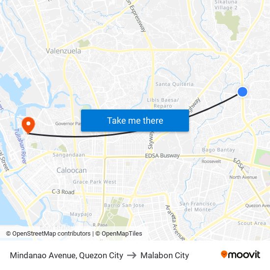 Mindanao Avenue, Quezon City to Malabon City map