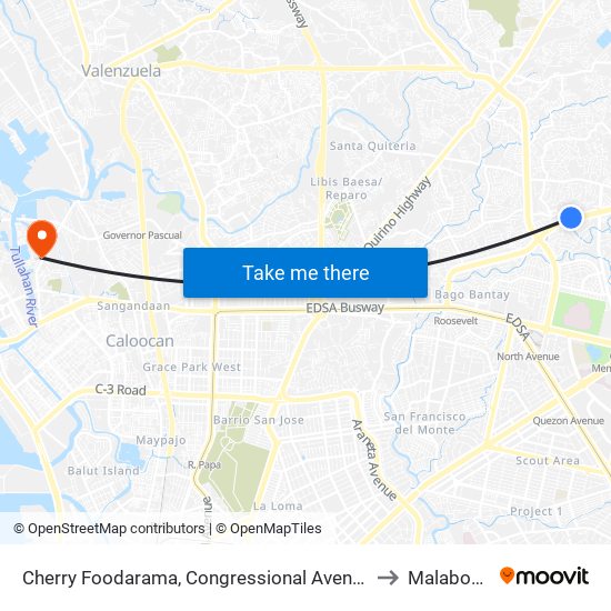 Cherry Foodarama, Congressional Avenue, Quezon City to Malabon City map