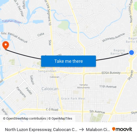 North Luzon Expressway, Caloocan City to Malabon City map