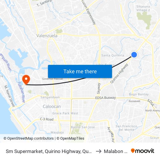 Sm Supermarket, Quirino Highway, Quezon City to Malabon City map