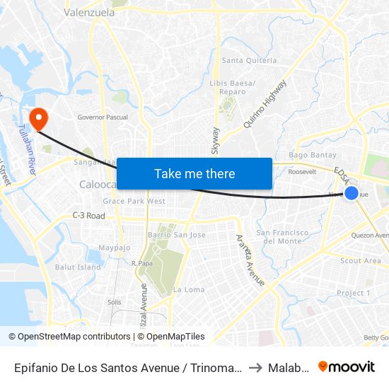 Epifanio De Los Santos Avenue / Trinoma Access Road, Quezon City to Malabon City map