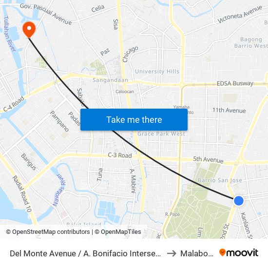 Del Monte Avenue / A. Bonifacio Intersection, Quezon City to Malabon City map