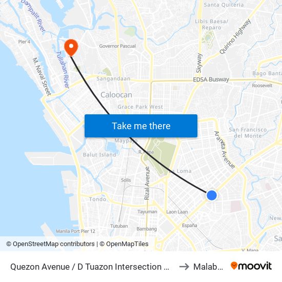 Quezon Avenue / D Tuazon Intersection West Bound, Quezon City to Malabon City map