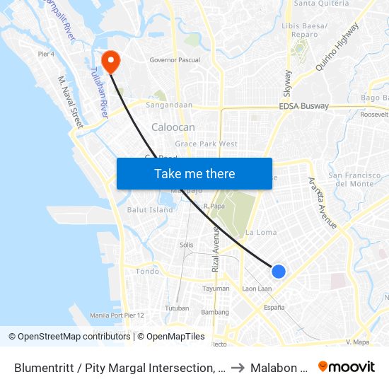 Blumentritt / Pity Margal Intersection, Manila to Malabon City map