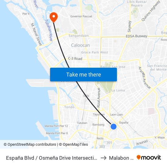 España Blvd / Osmeña Drive Intersection, Manila to Malabon City map