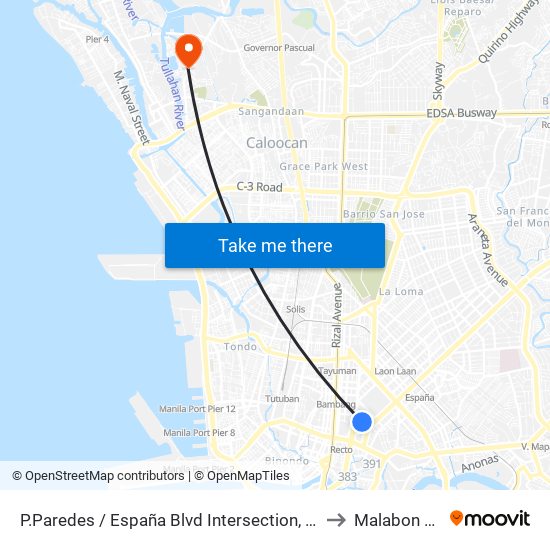 P.Paredes / España Blvd Intersection, Manila to Malabon City map