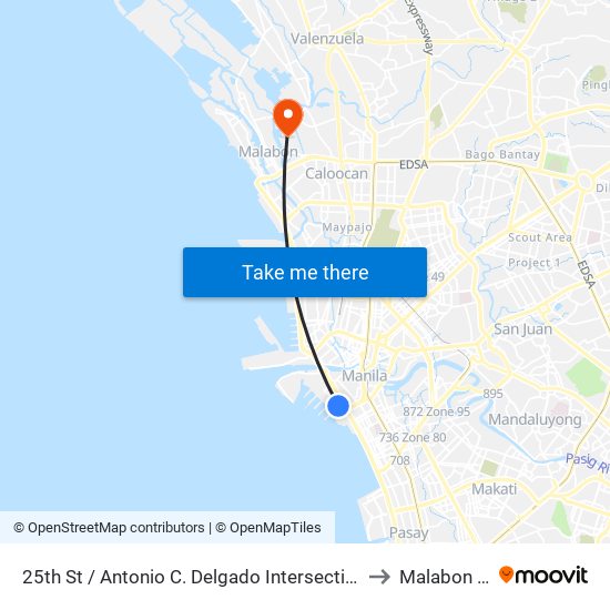 25th St / Antonio C. Delgado Intersection, Manila to Malabon City map