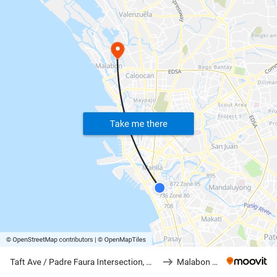Taft Ave / Padre Faura Intersection, Manila to Malabon City map