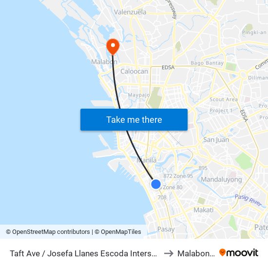 Taft Ave / Josefa Llanes Escoda Intersection, Manila to Malabon City map