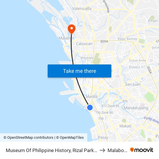 Museum Of Philippine History, Rizal Park, T.M. Kalaw, Manila to Malabon City map
