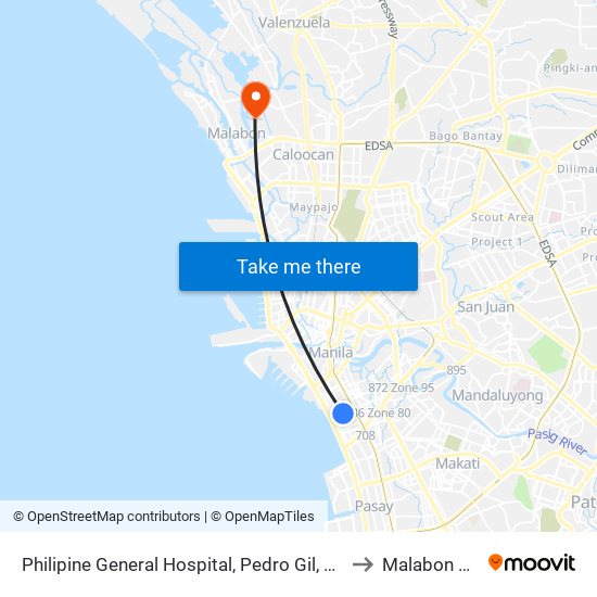 Philipine General Hospital, Pedro Gil, Manila to Malabon City map