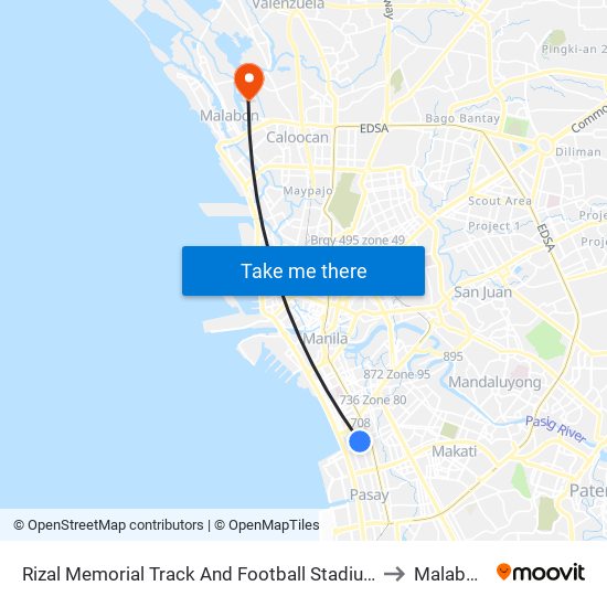Rizal Memorial Track And Football Stadium, M Adriatico, Manila to Malabon City map