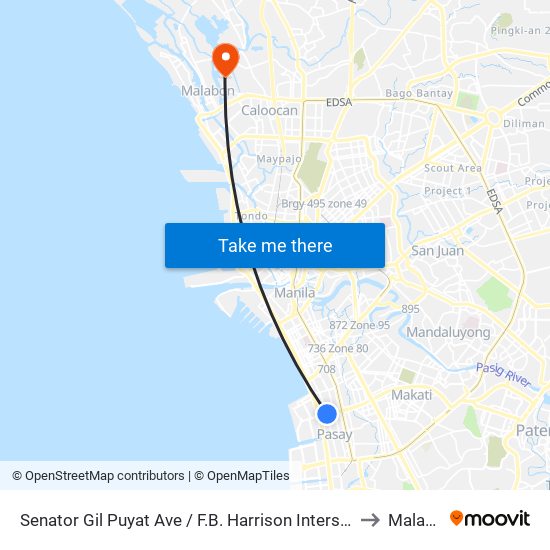 Senator Gil Puyat Ave / F.B. Harrison Intersection East Bound, Lungsod Ng Pasay to Malabon City map