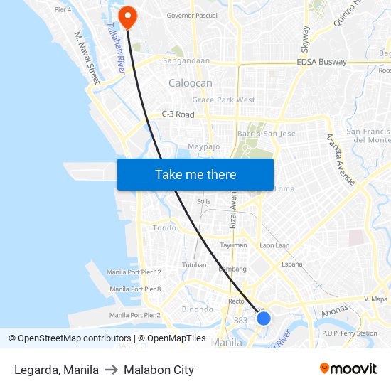 Legarda, Manila to Malabon City map