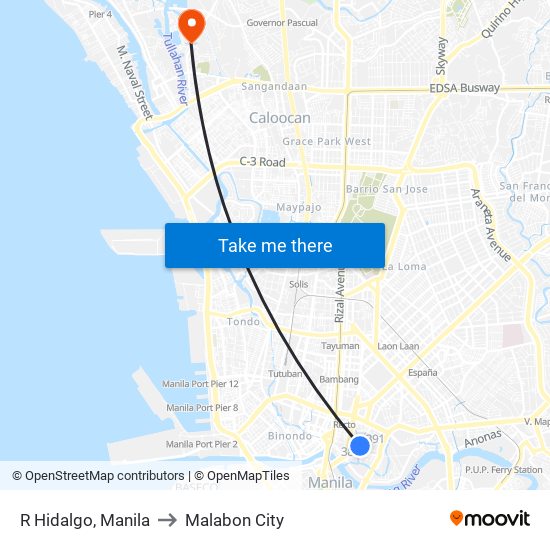 R Hidalgo, Manila to Malabon City map