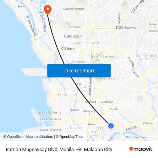 Ramon Magsaysay Blvd, Manila to Malabon City map