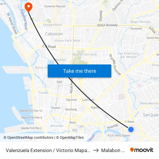 Valenzuela Extension / Victorio Mapa Blvd to Malabon City map