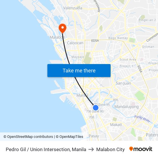 Pedro Gil / Union Intersection, Manila to Malabon City map