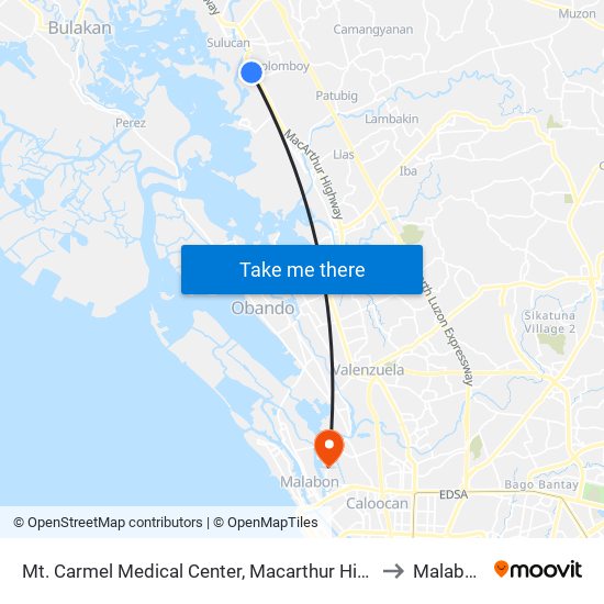 Mt. Carmel Medical Center, Macarthur Highway, Bocaue, Bulacan to Malabon City map