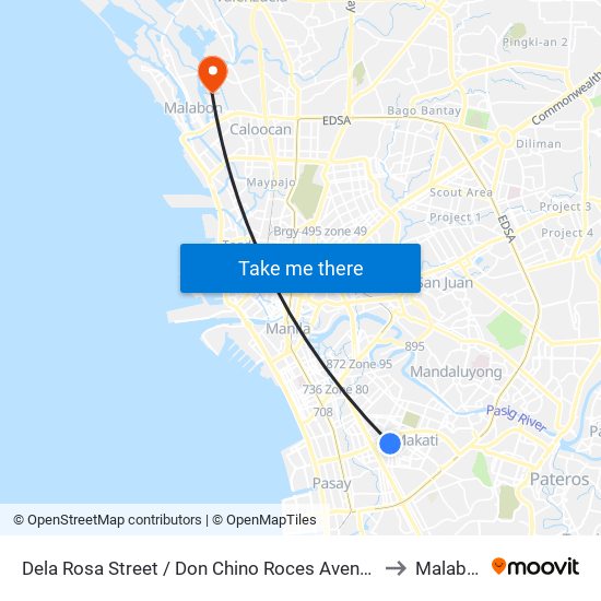 Dela Rosa Street / Don Chino Roces Avenue Intersection, Makati City to Malabon City map