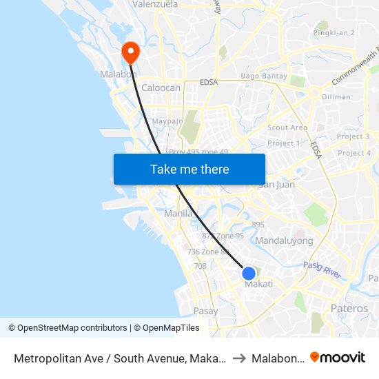 Metropolitan Ave / South Avenue, Makati City, Manila to Malabon City map