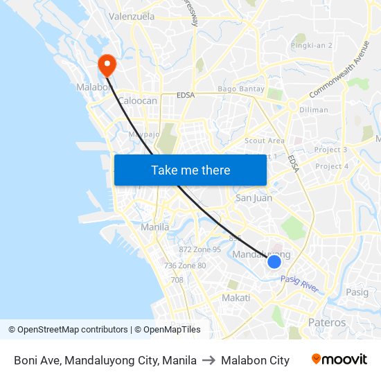 Boni Ave, Mandaluyong City, Manila to Malabon City map