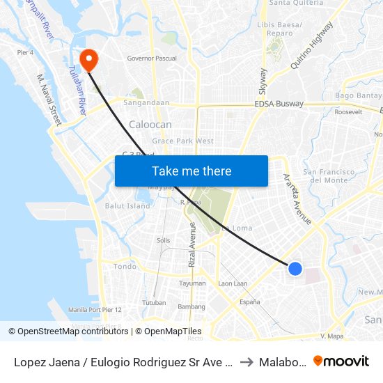 Lopez Jaena / Eulogio Rodriguez Sr Ave Intersection, Manila to Malabon City map