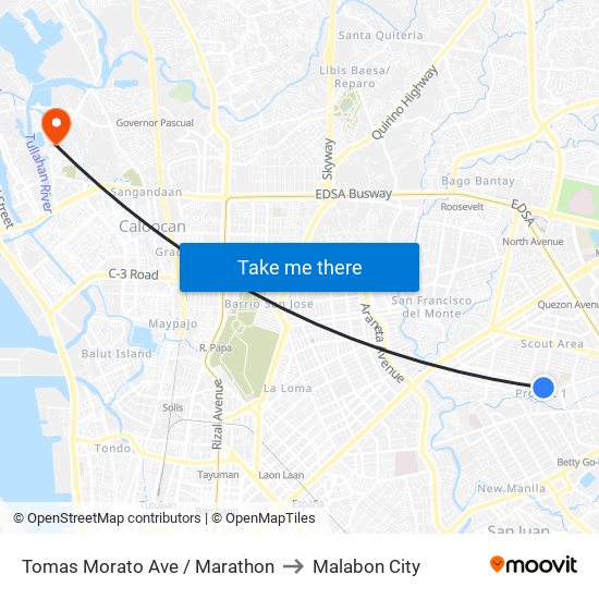 Tomas Morato Ave / Marathon to Malabon City map