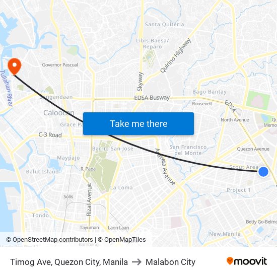 Timog Ave, Quezon City, Manila to Malabon City map