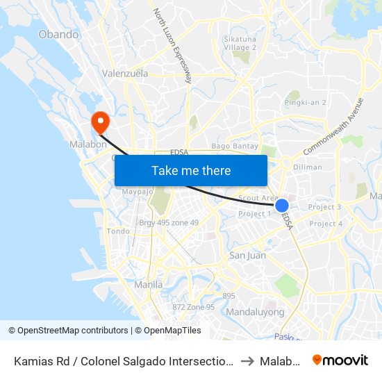 Kamias Rd / Colonel Salgado Intersection, Quezon City, Manila to Malabon City map